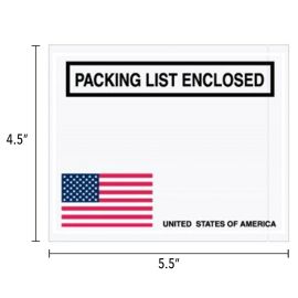 4.5 x 5.5" Packing List Envelope w/ USA  Flag 1000/CS