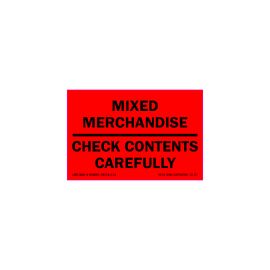 3 x 5" "Mixed Merchandise Check Contents Carefully" Labels - Red 500/Roll