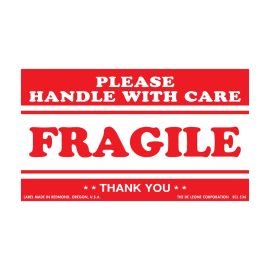3 x 5" "Fragile Please Handle w/Care" Labels - Red 500/roll