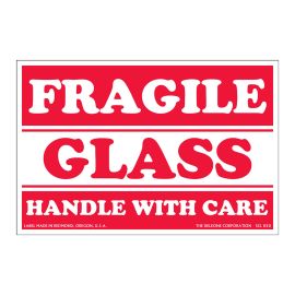 3 x 5" "Fragile Glass Handle with Care"  Labels - Red 500/roll
