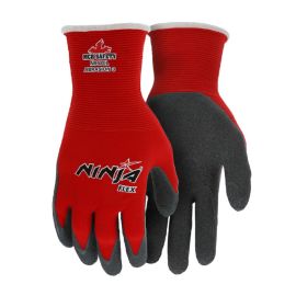 Ninja Red Nylon/Spandex w/Grey Latex Palm Dip Gloves 15ga