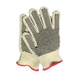 Kevlar/Cotton String Knit Gloves w/ Double-Sided Dots - Small, Red Hem 12/PK