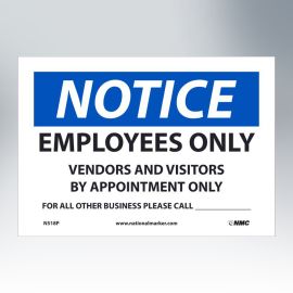 7 x 10" - "Employees Only" Removable - Vinyl Sign 150/PK